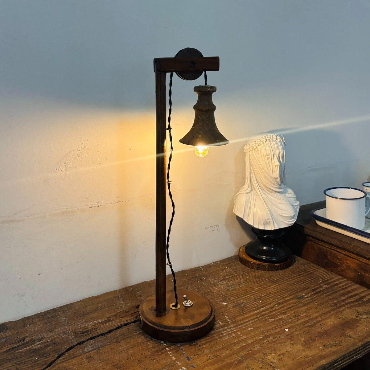 Vintage Wooden Desk Lamp with Warm Light