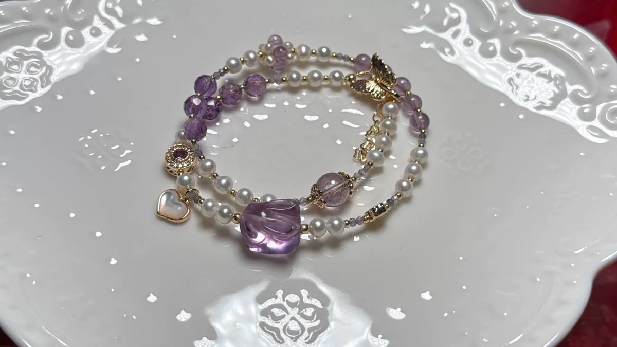 Amethyst Rabbit Pearl Double Layer Bracelet