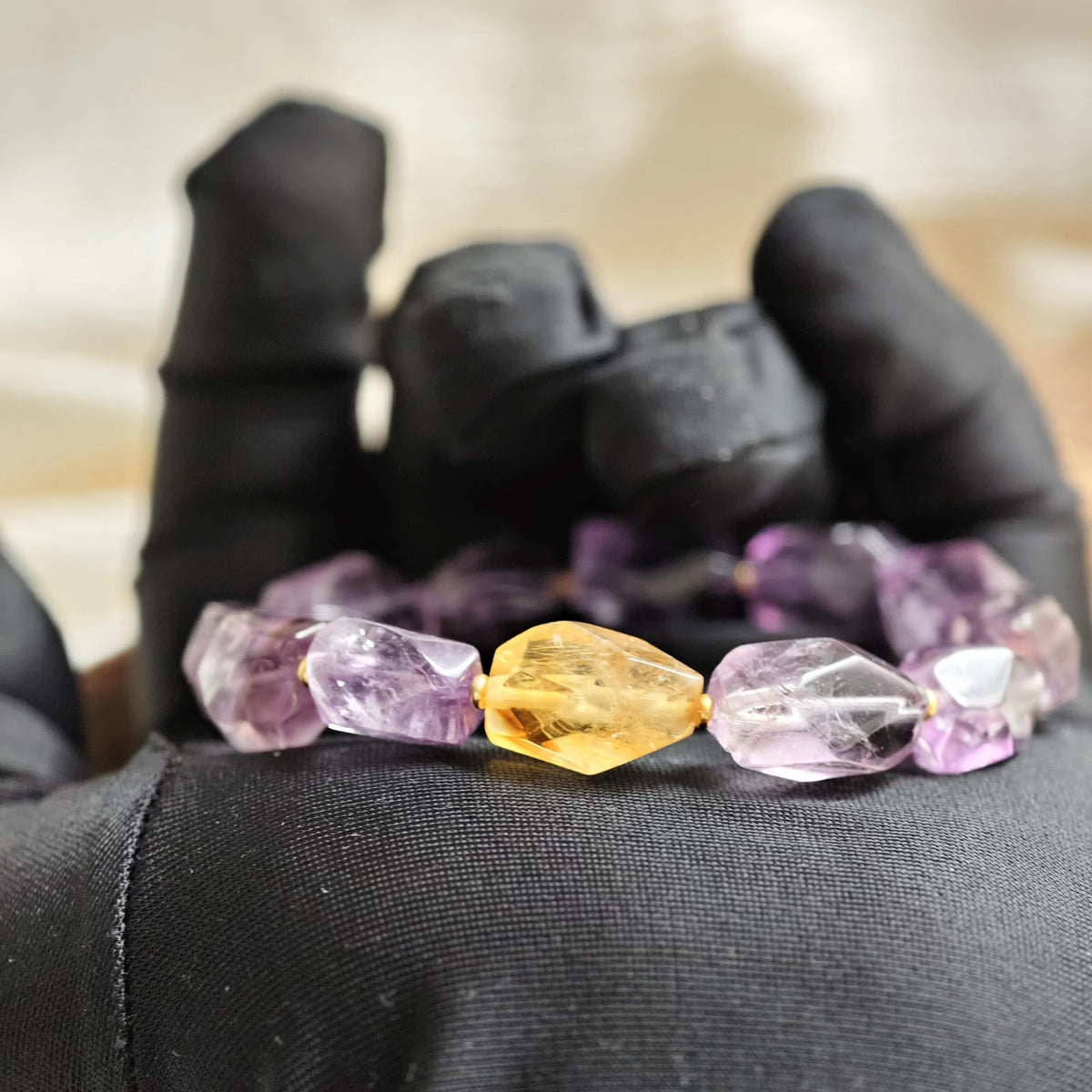 Faceted Amethyst and Tiger Eye Beaded Bracelet