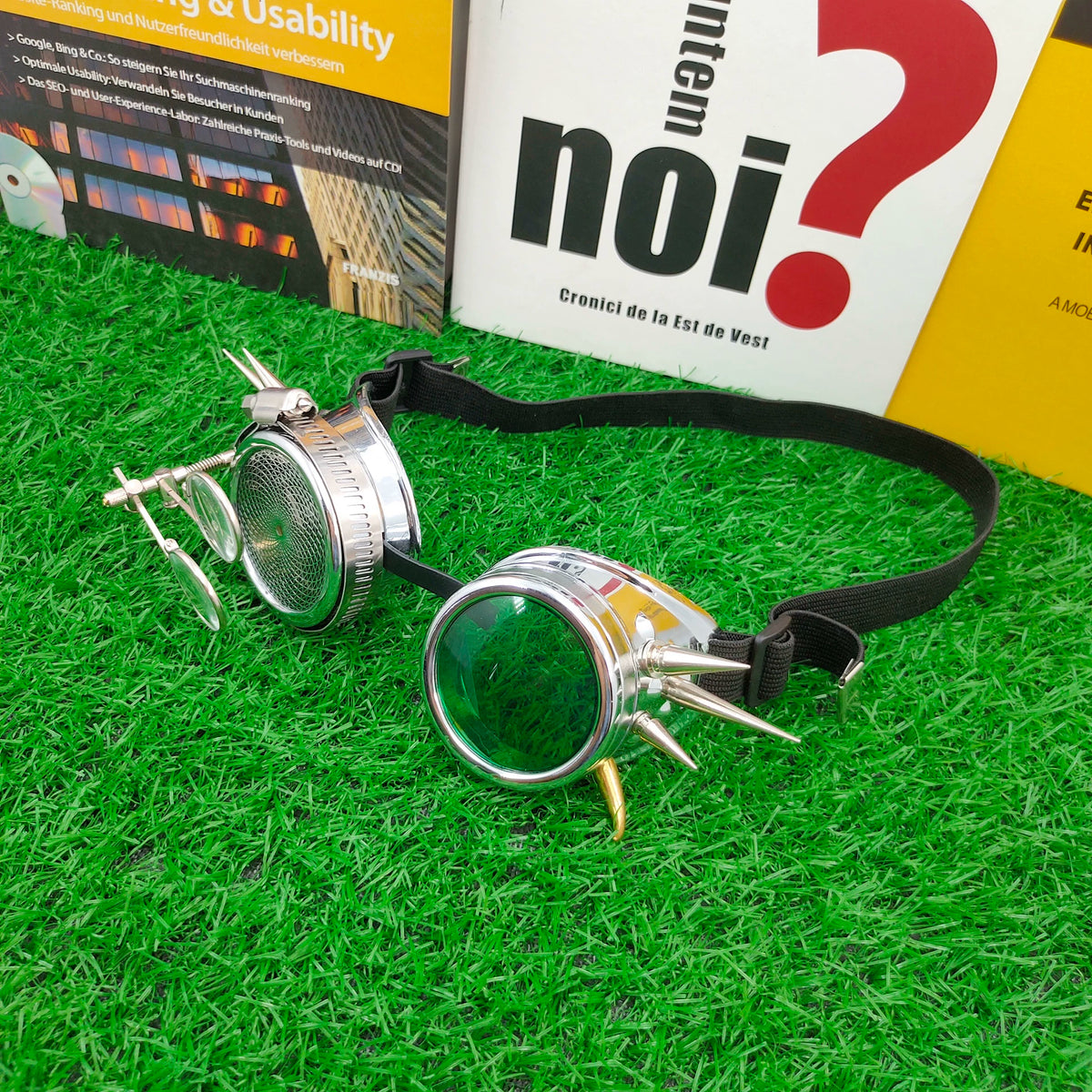 Steampunk Chrome Goggles with Magnifying Loupe