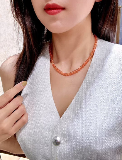 18k Gold Clasp Orange Bead Necklace with Golden Needle Inclusions 5.5-6mm