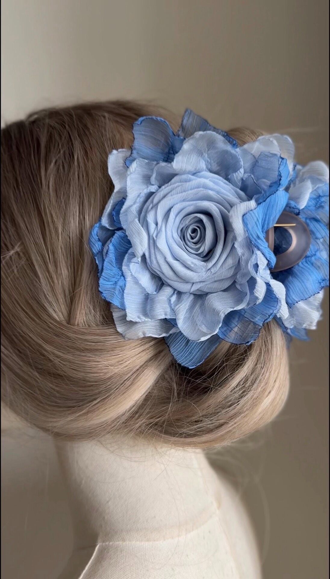 Handmade Fabric Dried Rose Hair Clip Blue