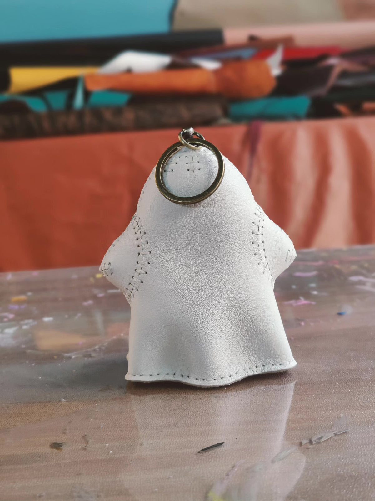 Genuine Leather Ghost Pendant Hand Stitched