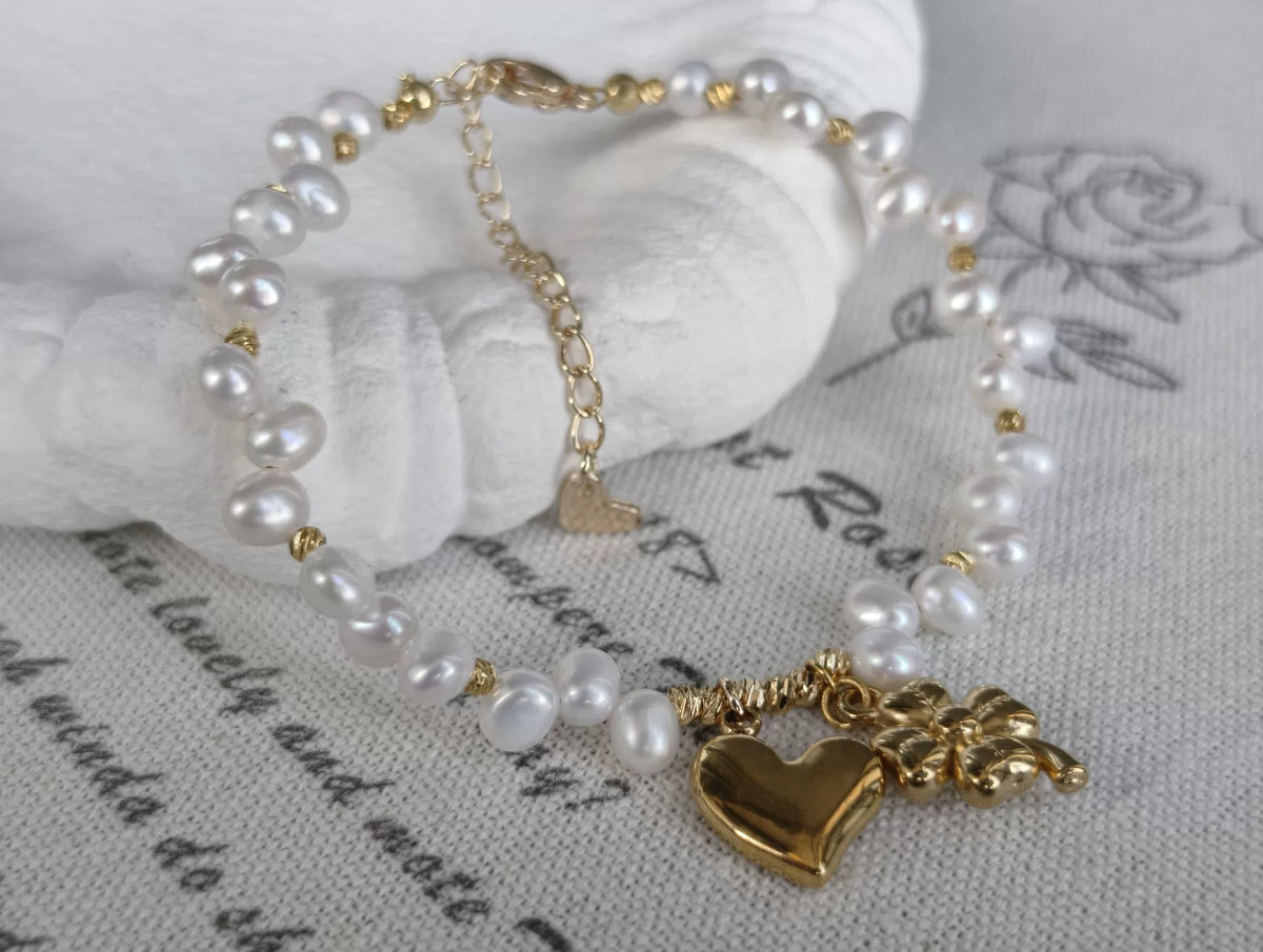 Freshwater Pearl Heart Charm Bracelet