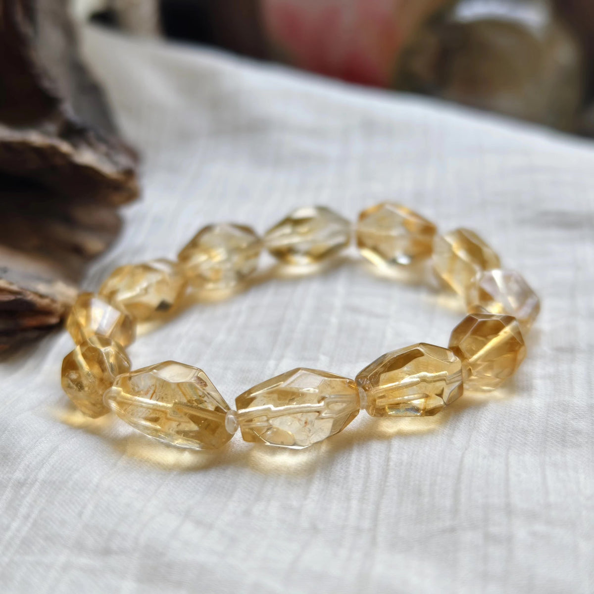 Natural Citrine Diamond Cut Beaded Bracelet 11mm