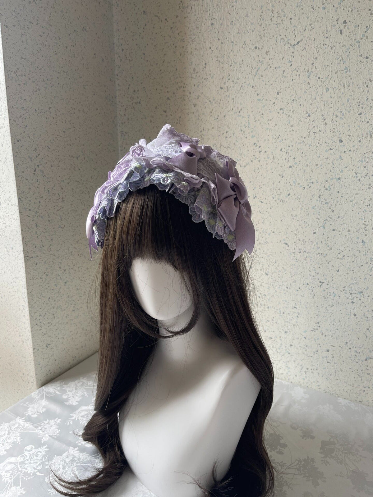 Lolita Lace Headband Purple Green Satin Bows
