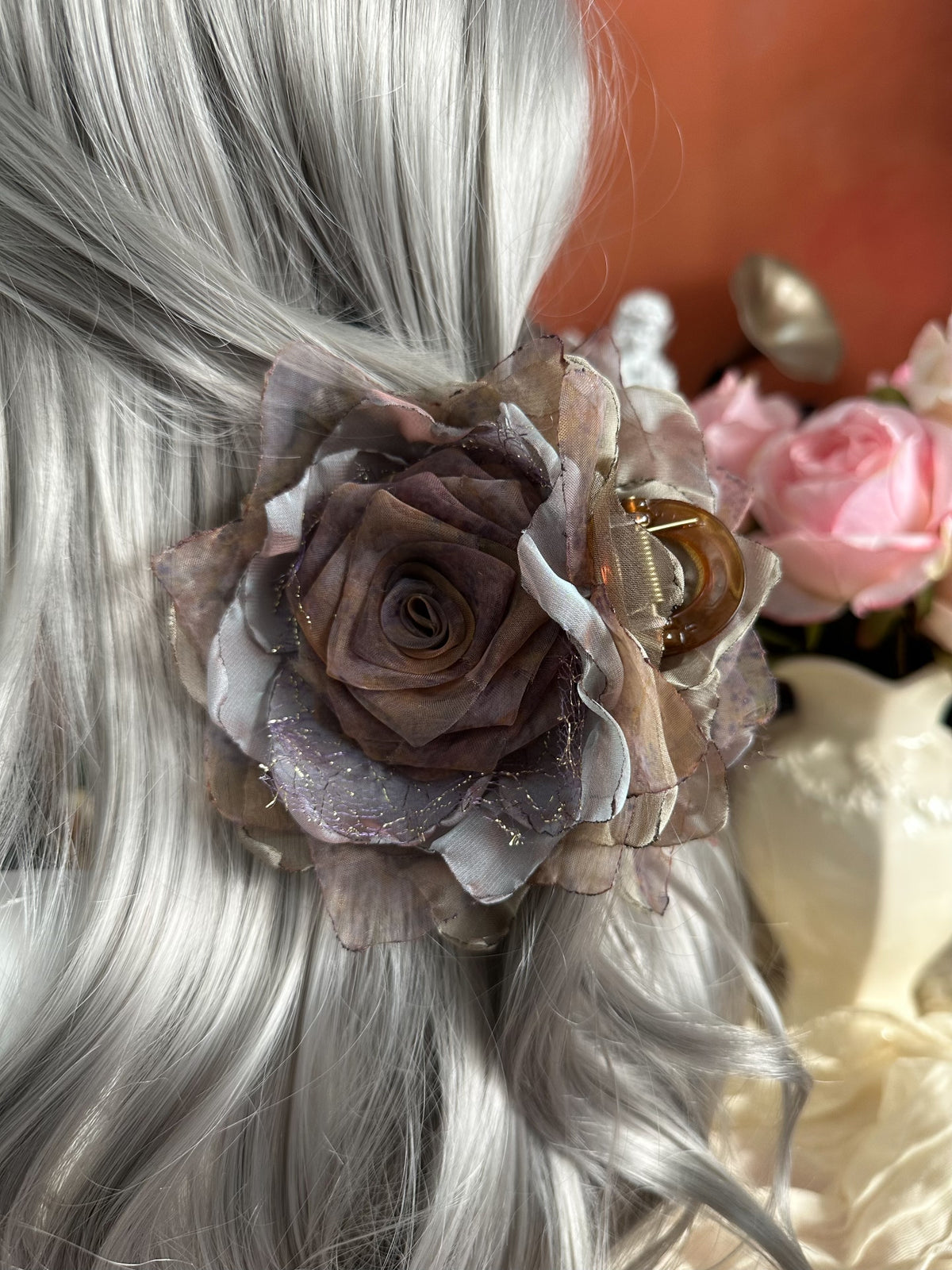 Handmade Fabric Rose Claw Clip
