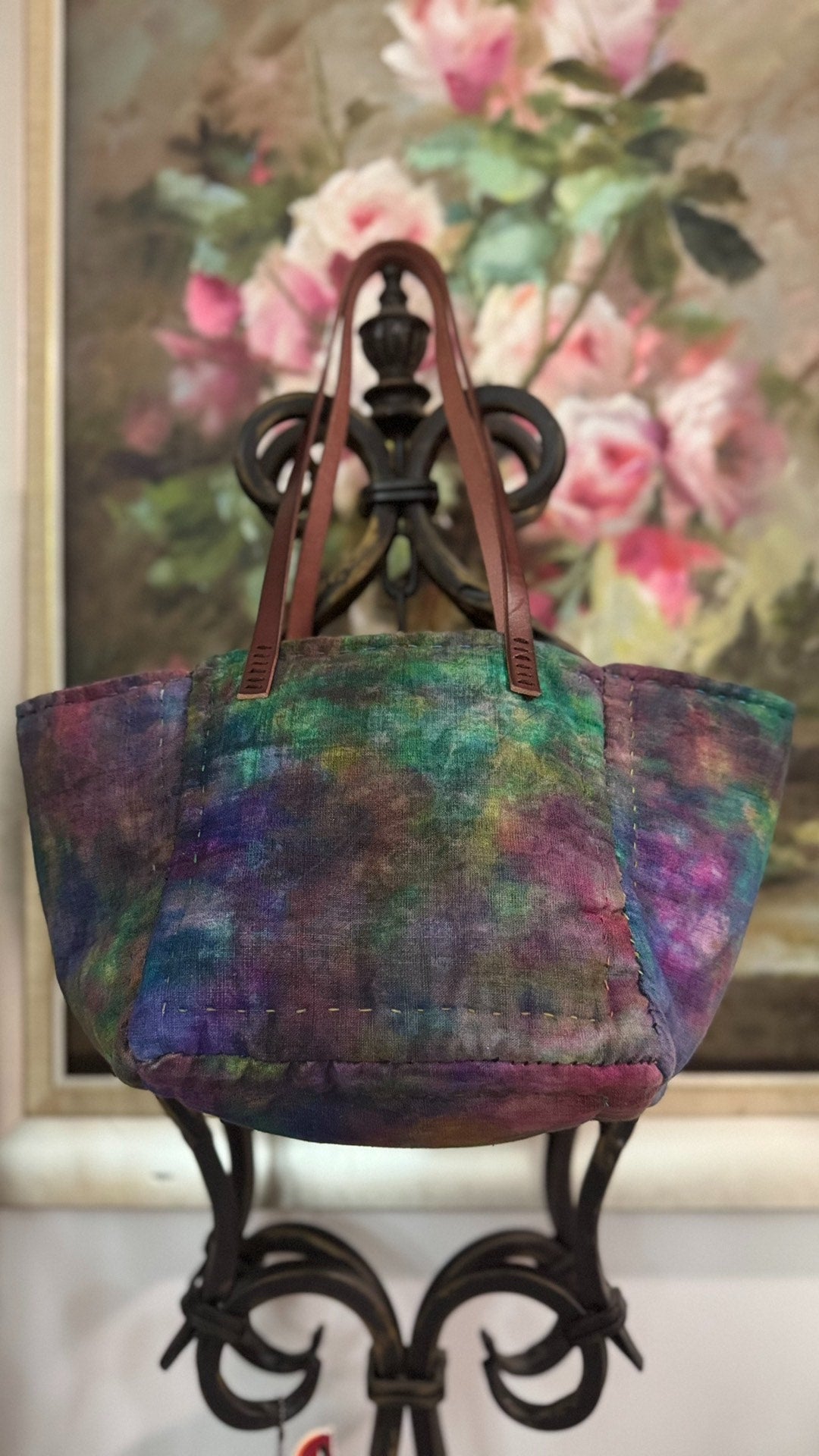 Handwoven Plant-Dyed Patchwork Leather-Handle Tote