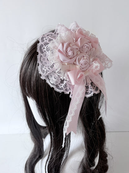 Pink Rose Heart Lace Hair Clip with Detachable Veil