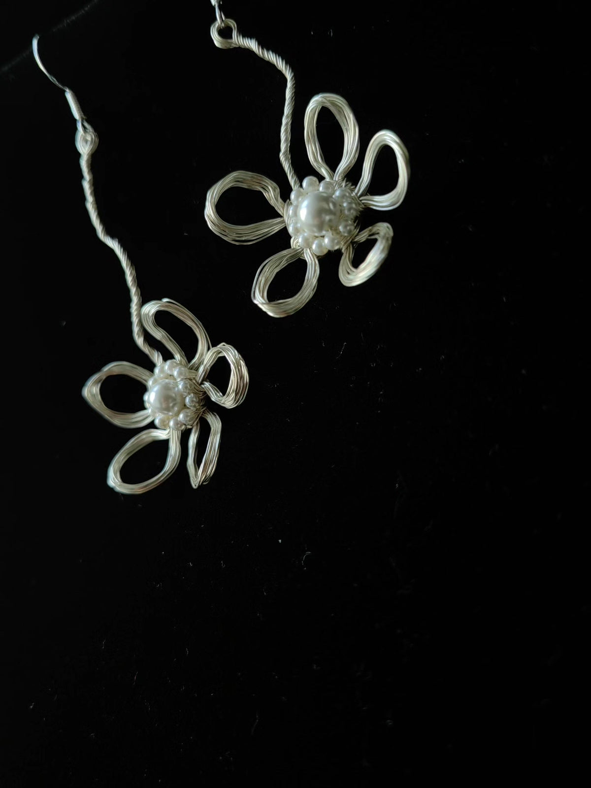 Handmade Wire Flower Pearl Earrings