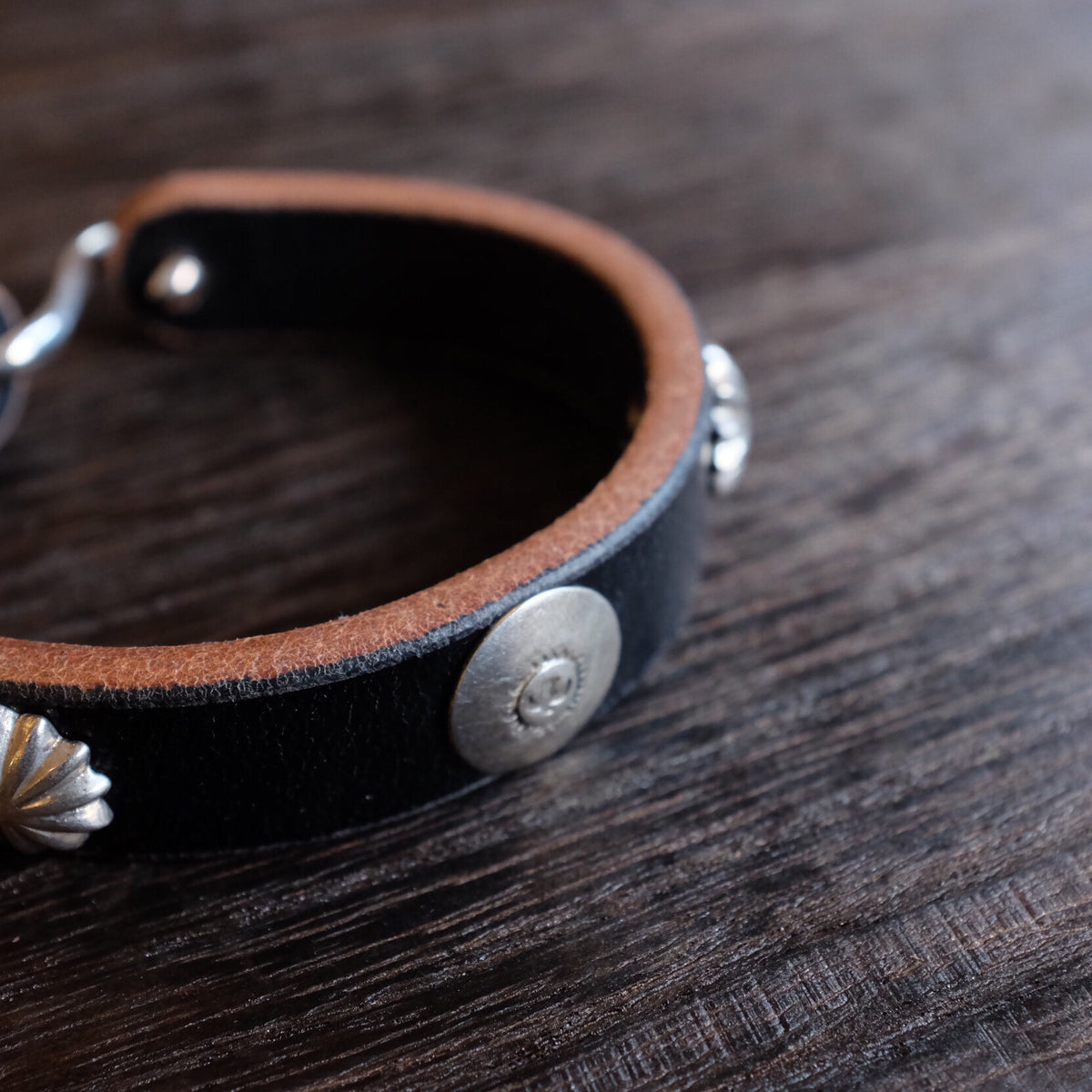 Leather Wristband with Silver S Hook