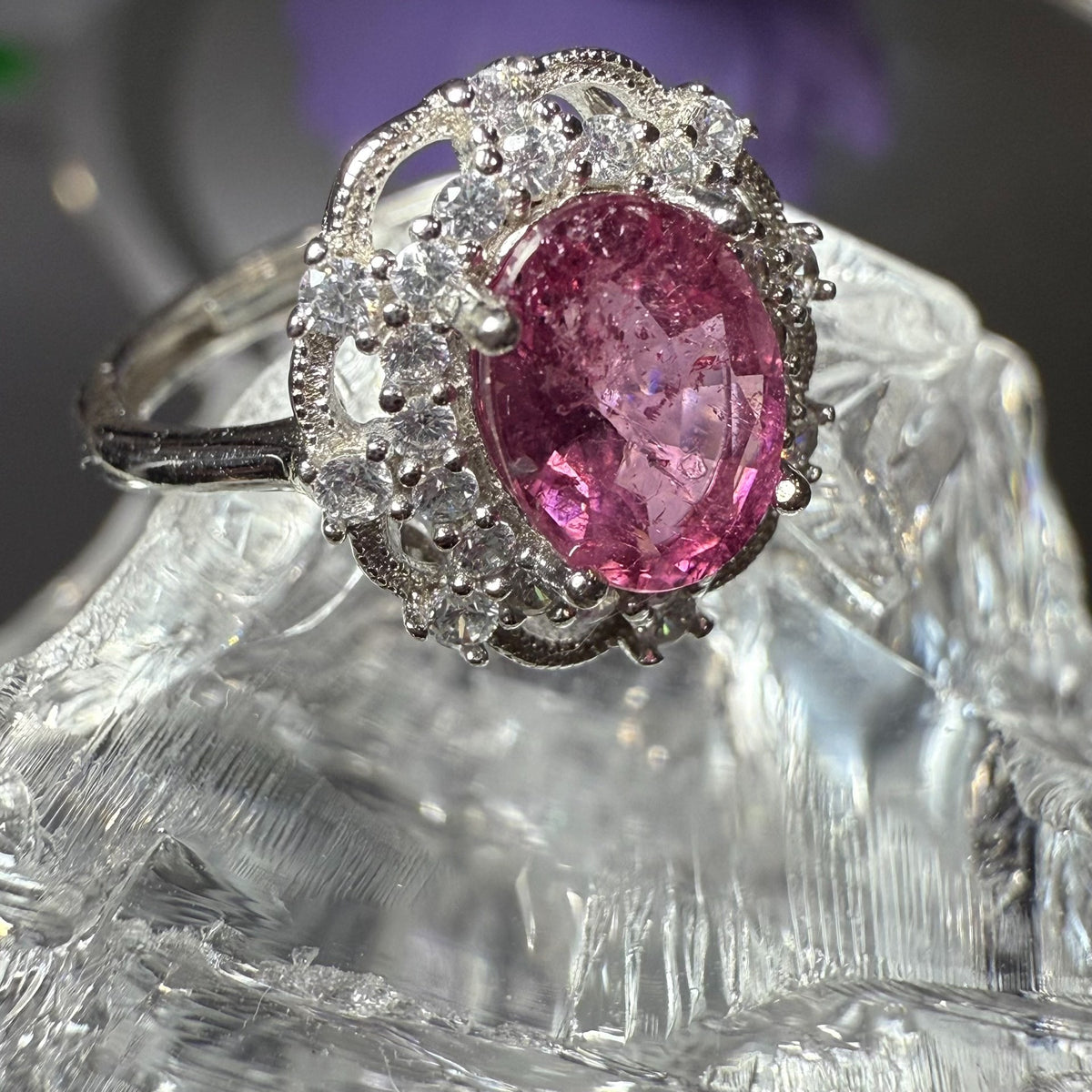 Roze Tourmalijn Zircon Open Sterling Zilver Ring