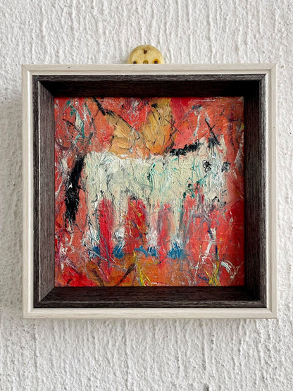 Miniature Framed Oil Painting of Pegasus, 13cm x 13cm, Double Frame with Impasto Texture