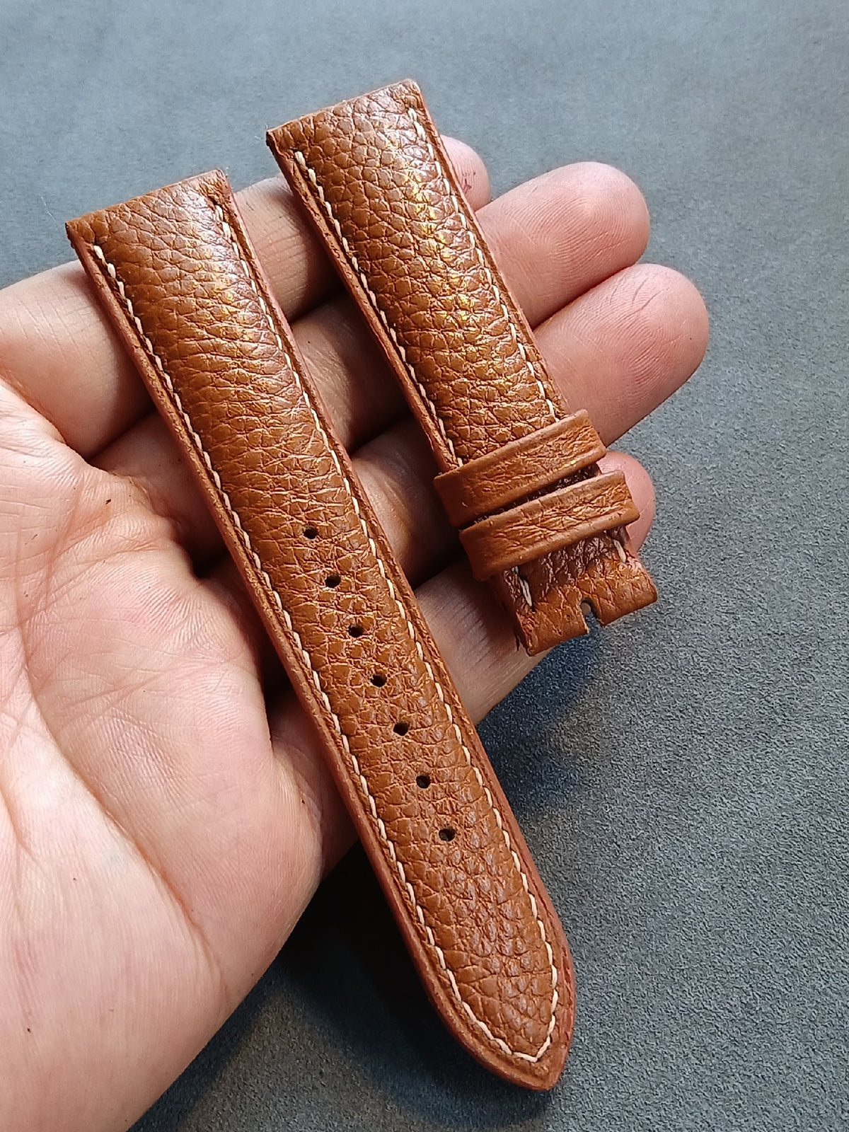 Golden Brown Pebbled Leather Watch Strap