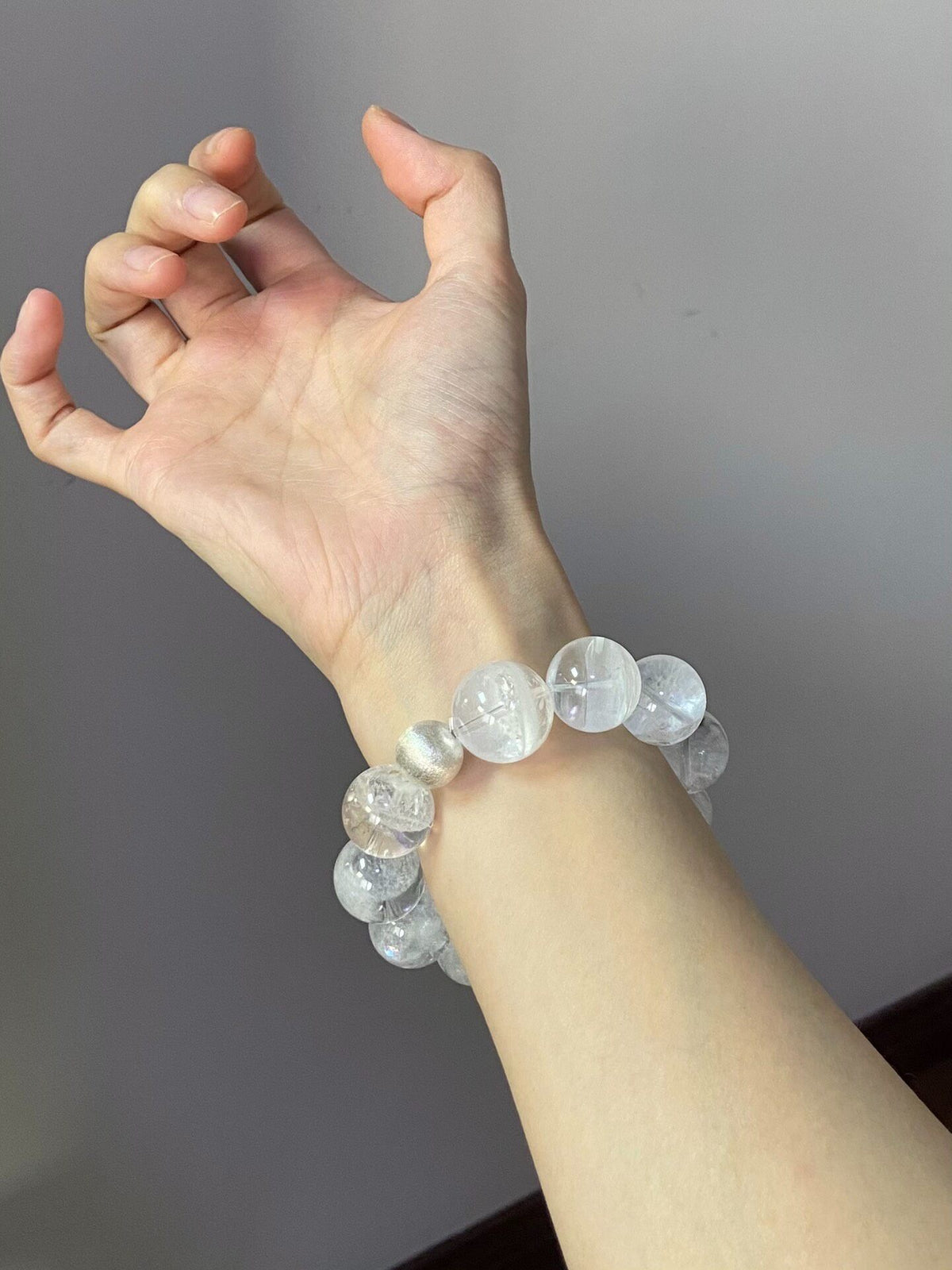 Himalayan White Phantom Quartz 17mm Beaded Bracelet