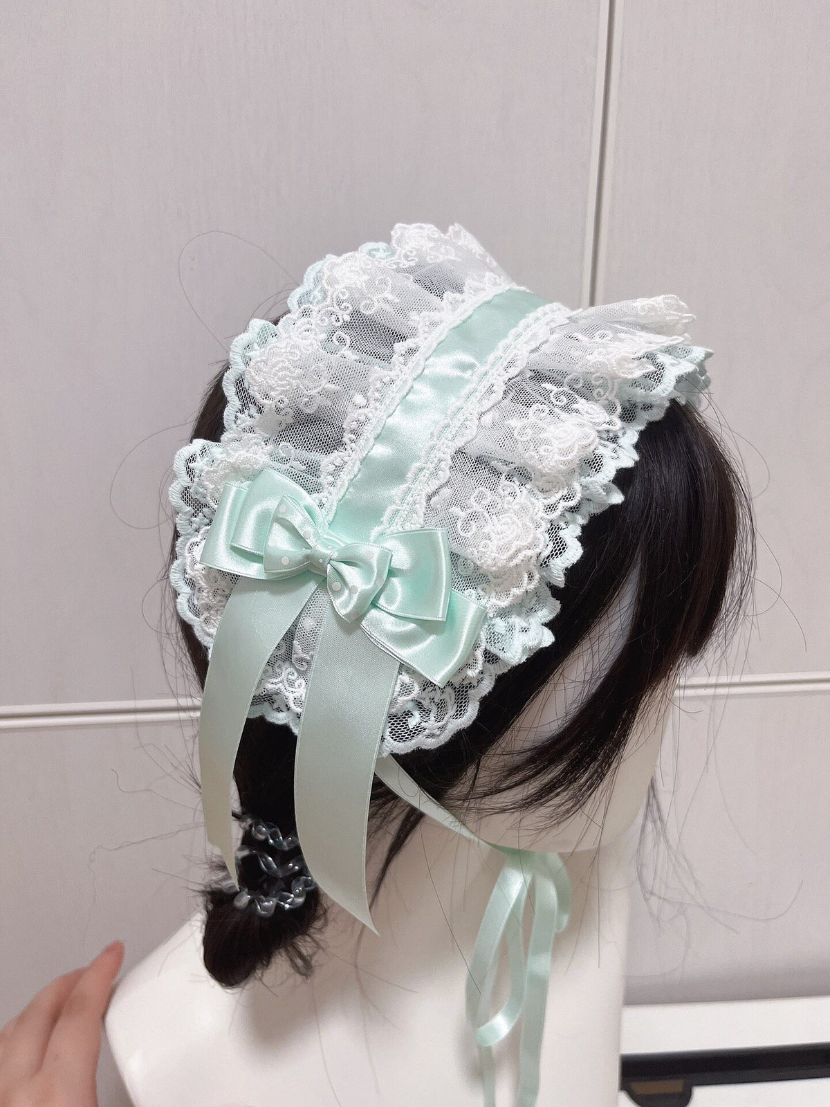Mint Green Lace Lolita Headband with Bow