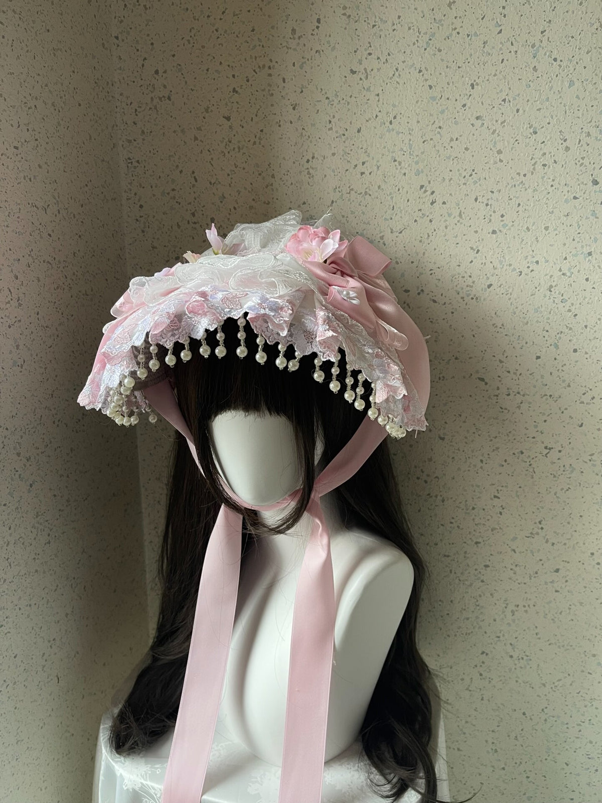 Lolita Pink Lace Bonnet Handmade