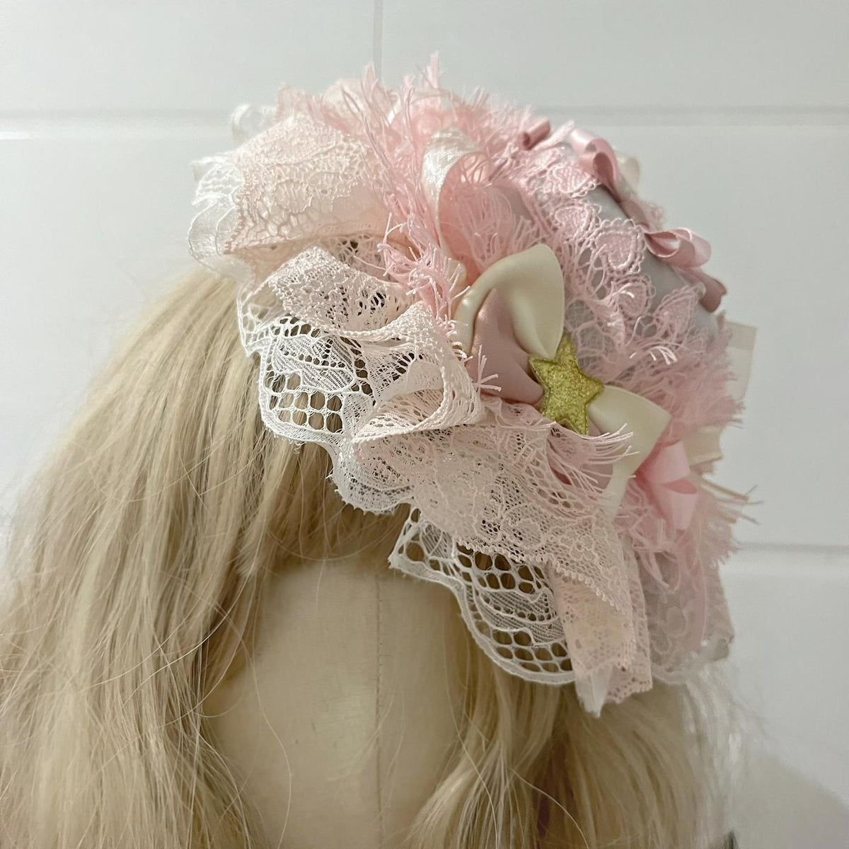 Handmade Lolita Mini Fascinator Hat Pink Lace