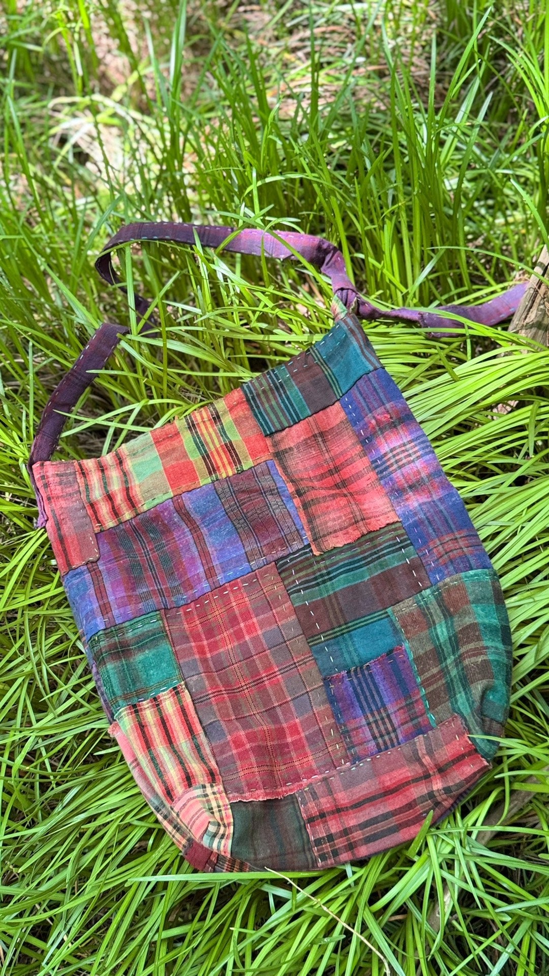 Handcrafted Patchwork Plaid Shoulder Bag