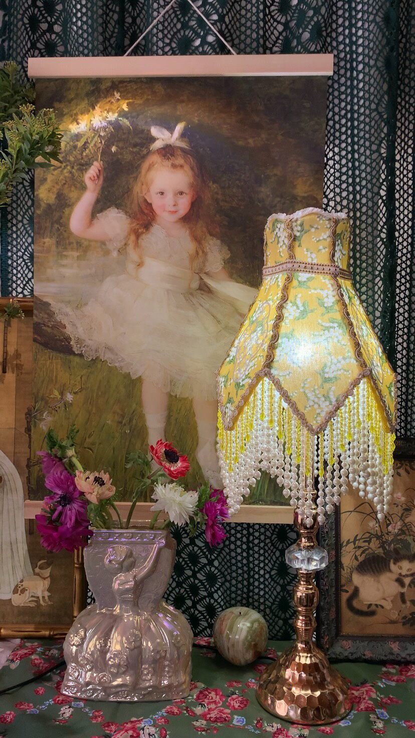 Handcrafted Bell Shade Table Lamp with Pearl Fringe