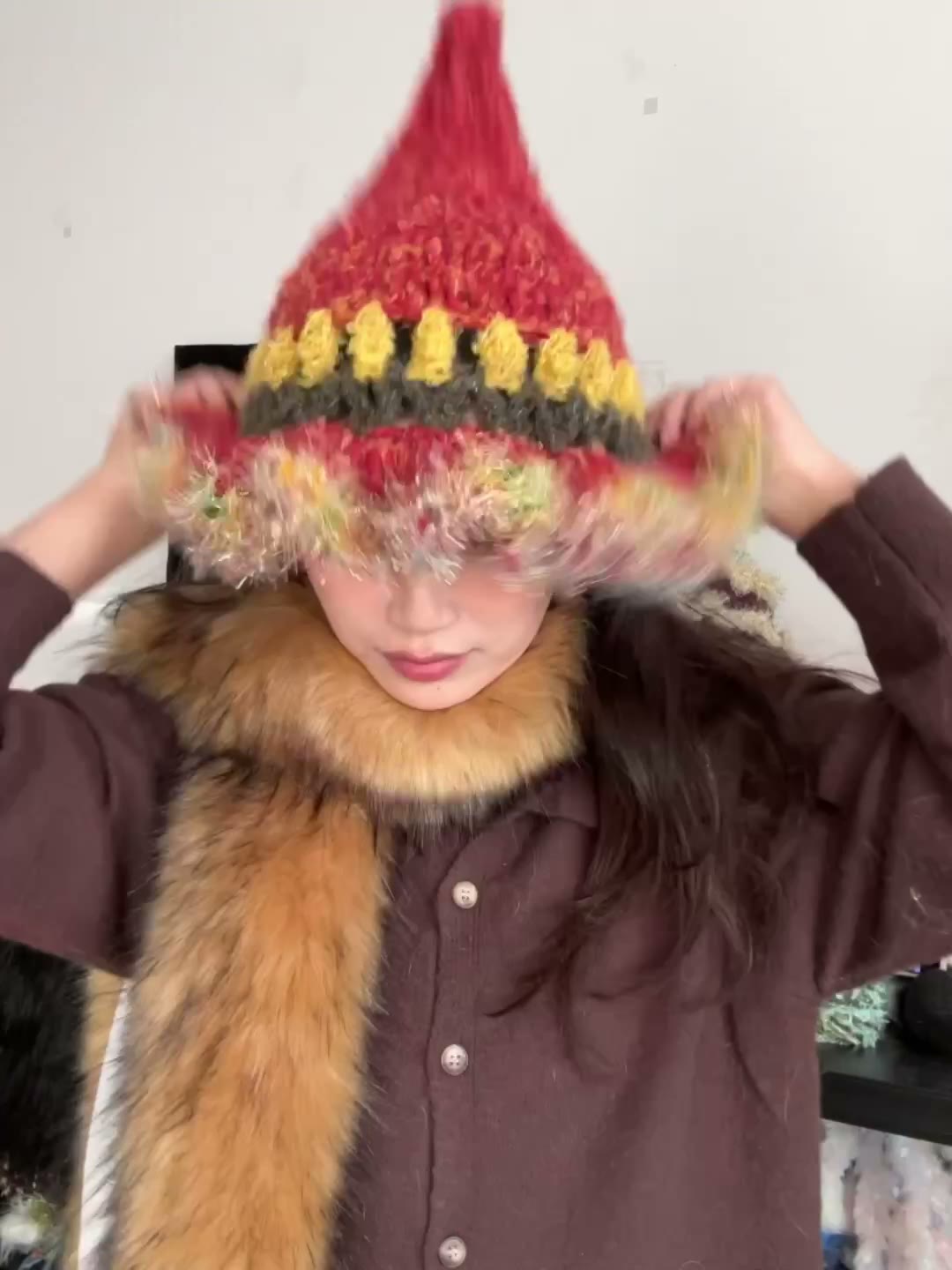 Hand Crocheted Pointed Crown Knit Hat