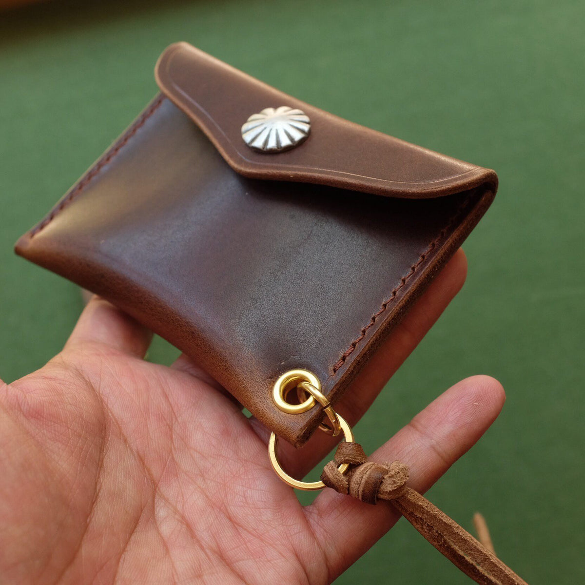 Brown Leather Card and Coin Pouch with Wrist Strap