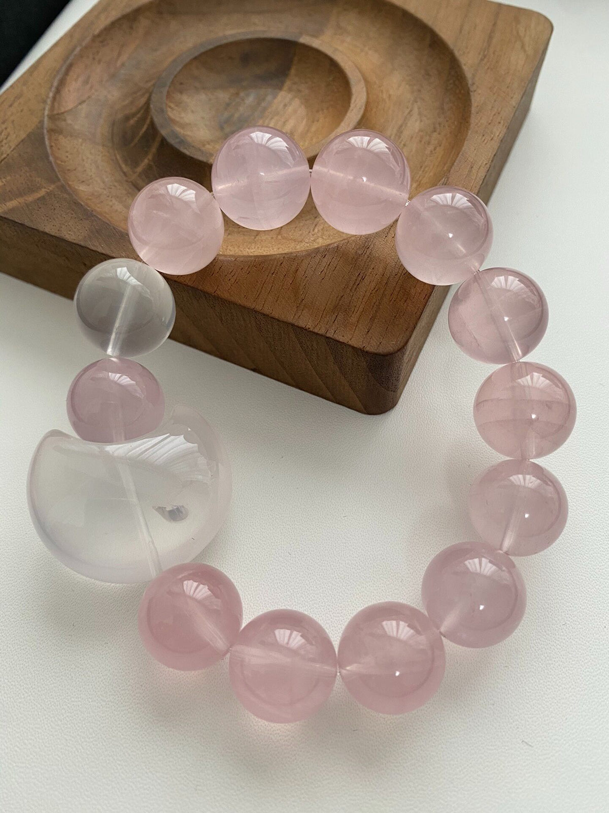 Rose Quartz Bracelet with Moon Charm