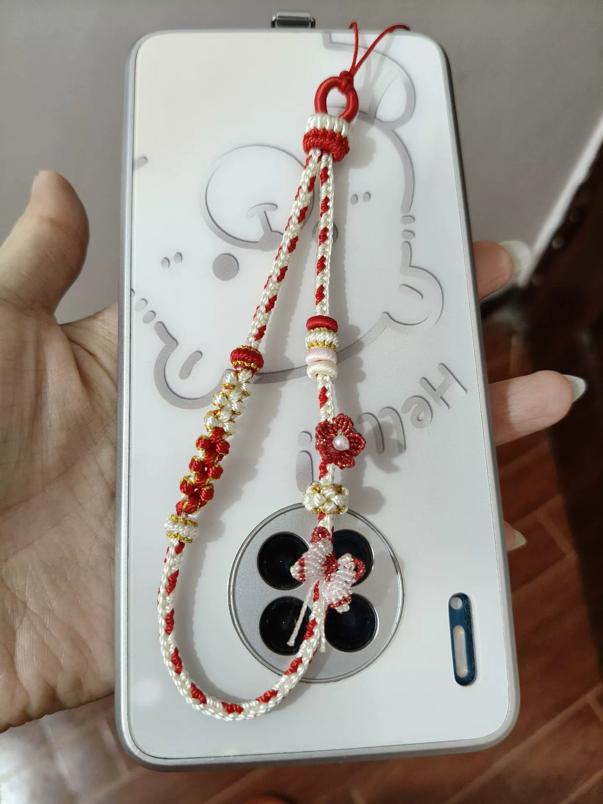 Lanyard para Telemóvel Trançado à Mão Vermelho e Branco
