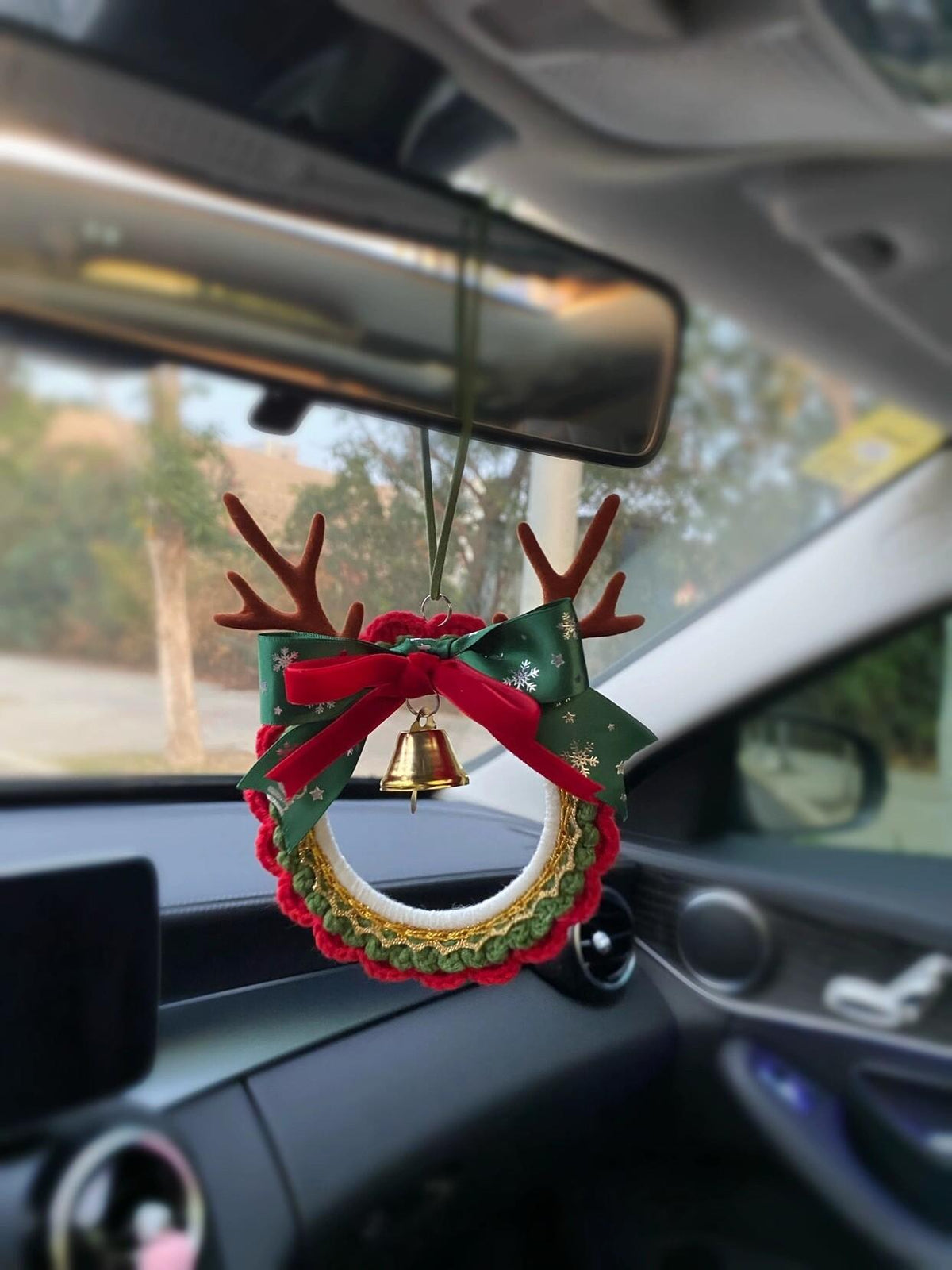 Crochet Reindeer Christmas Car Hanging Wreath