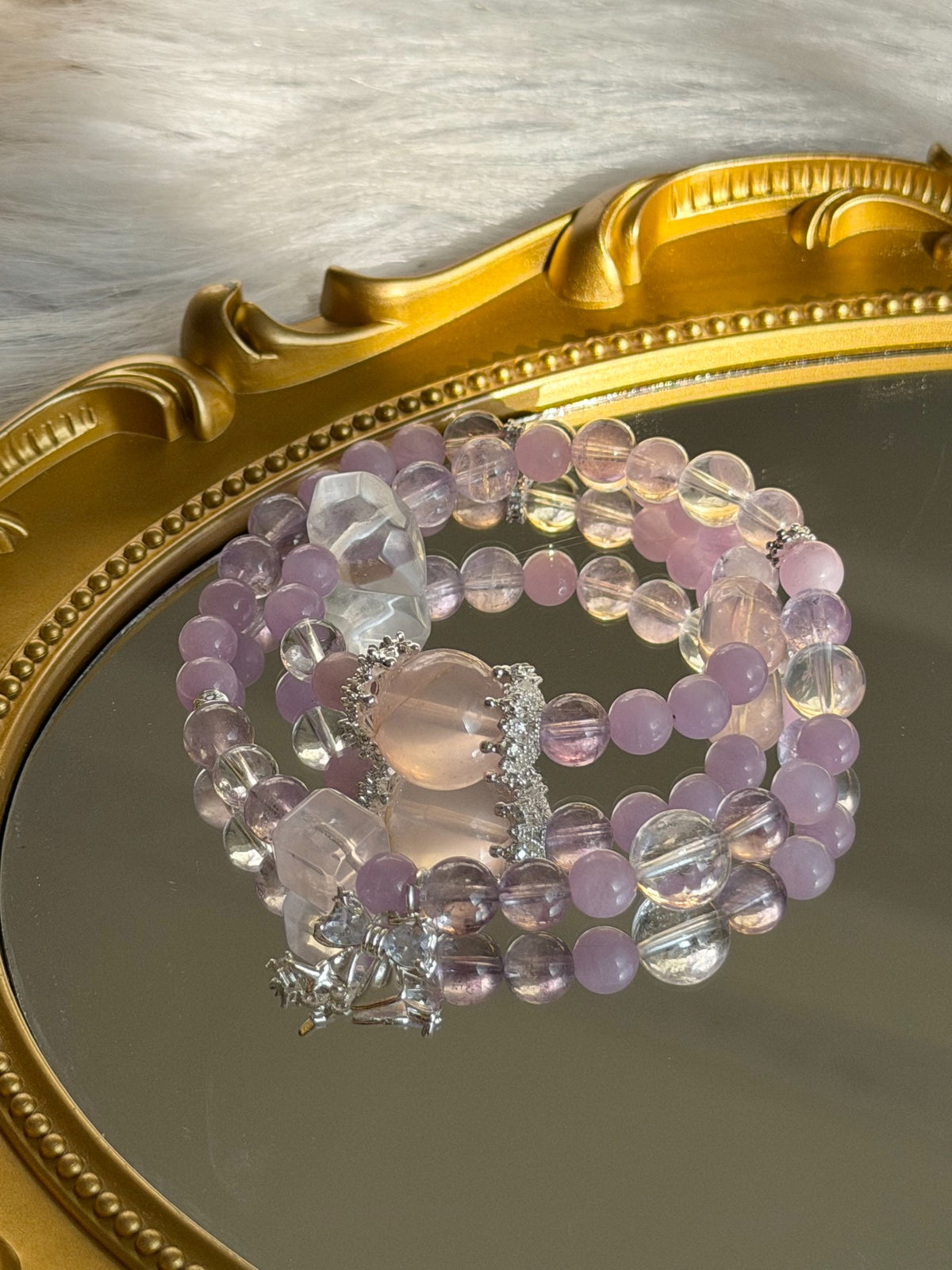 Bracelet en cristaux naturels quartz rose kunzite