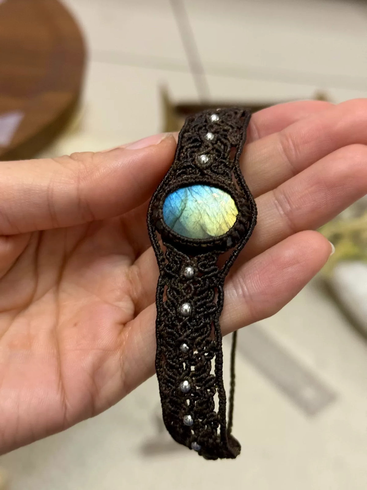 Olive Green Macrame Labradorite Bracelet