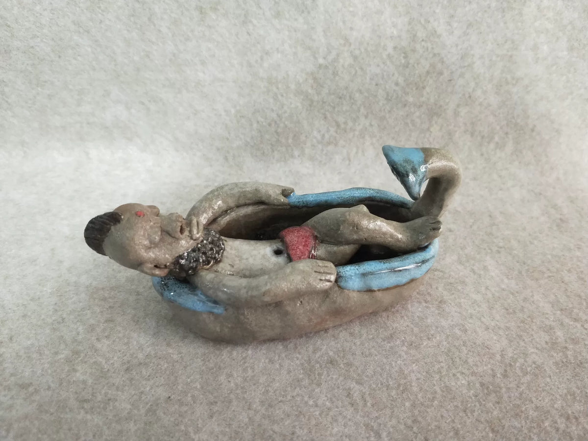 Handmade Ceramic Figurine Man in Bathtub
