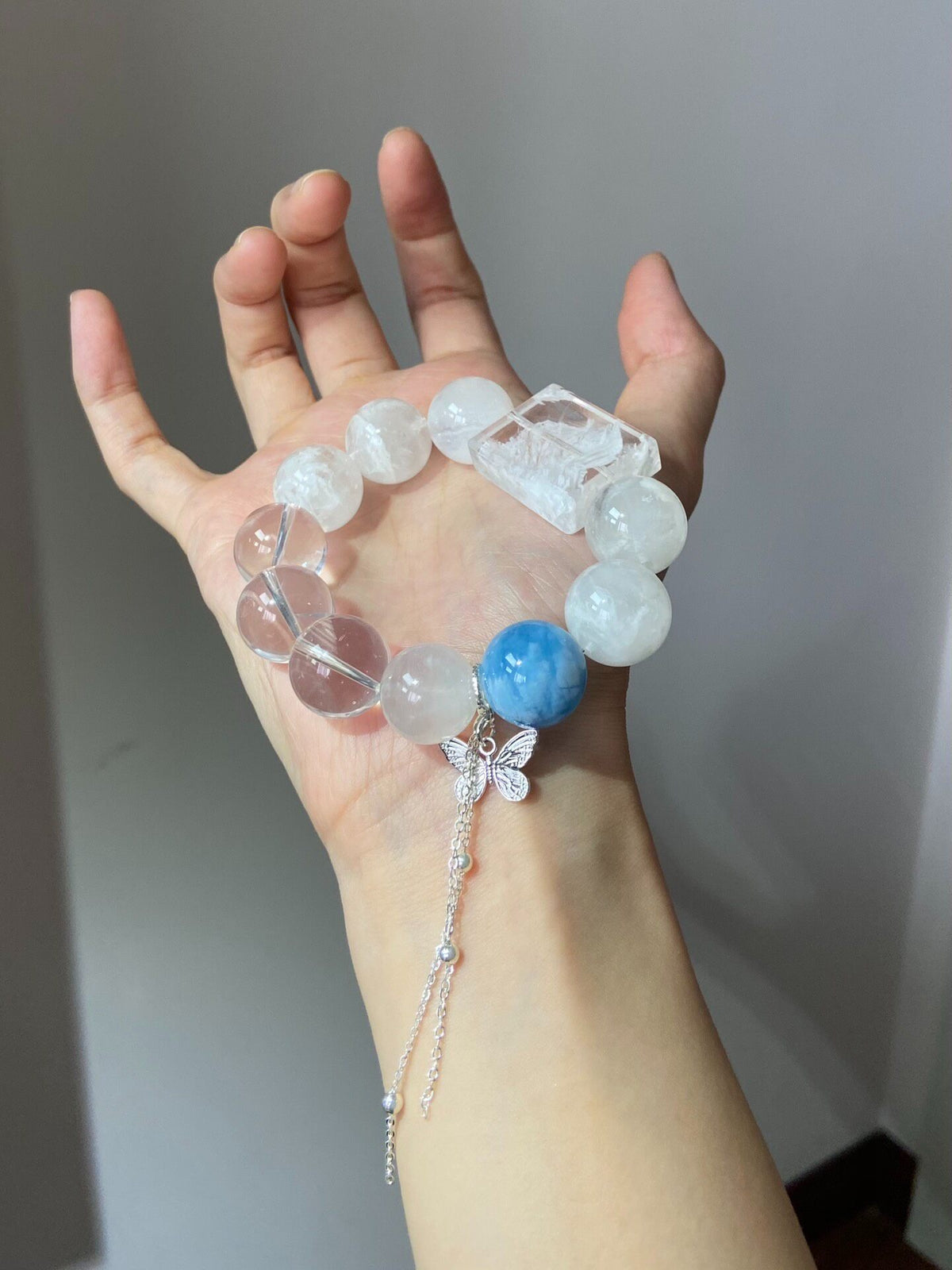 Snowflake Quartz Aquamarine Crystal Beaded Bracelet
