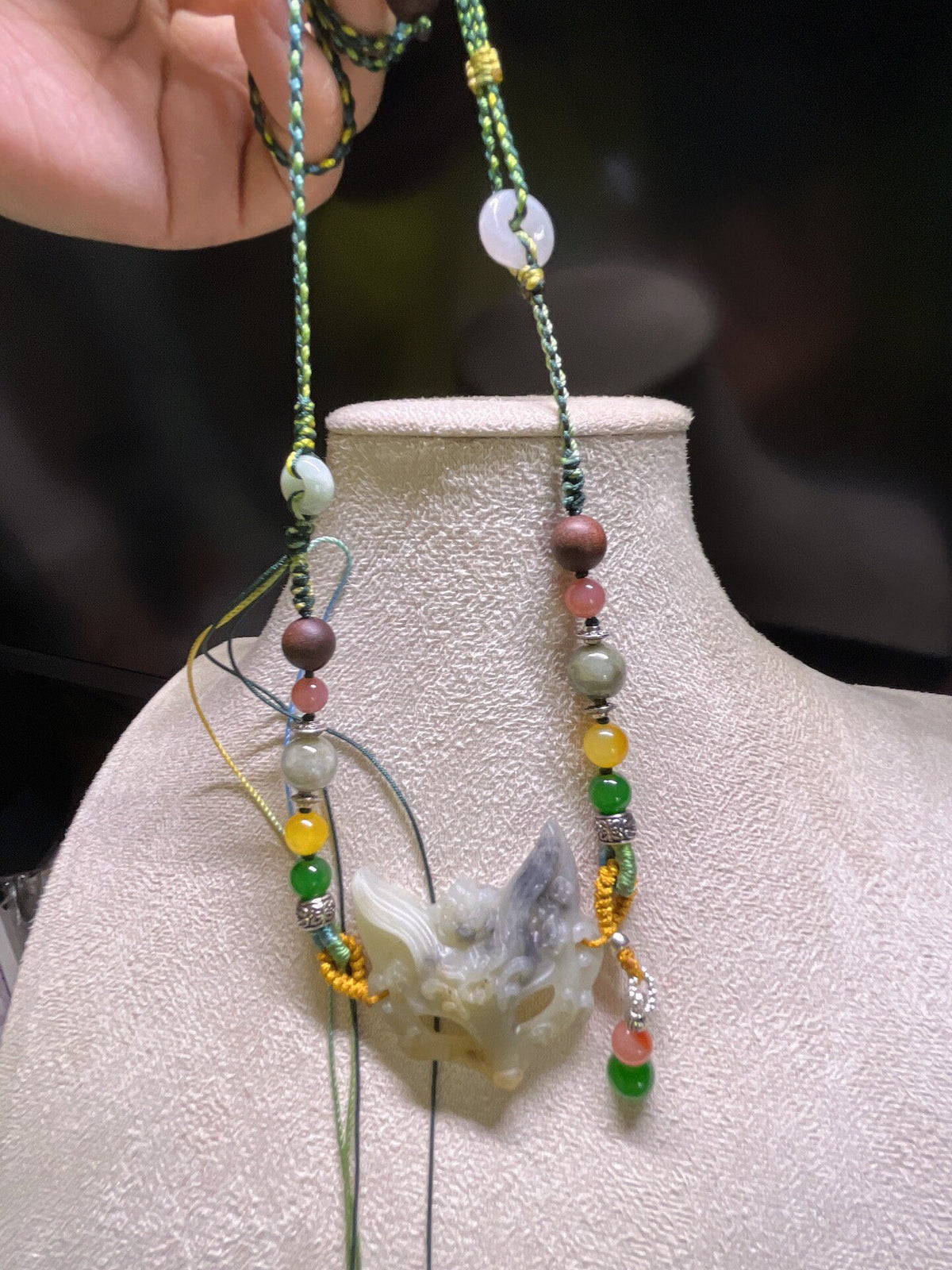 Xiuyan Jade Fox Mask Necklace