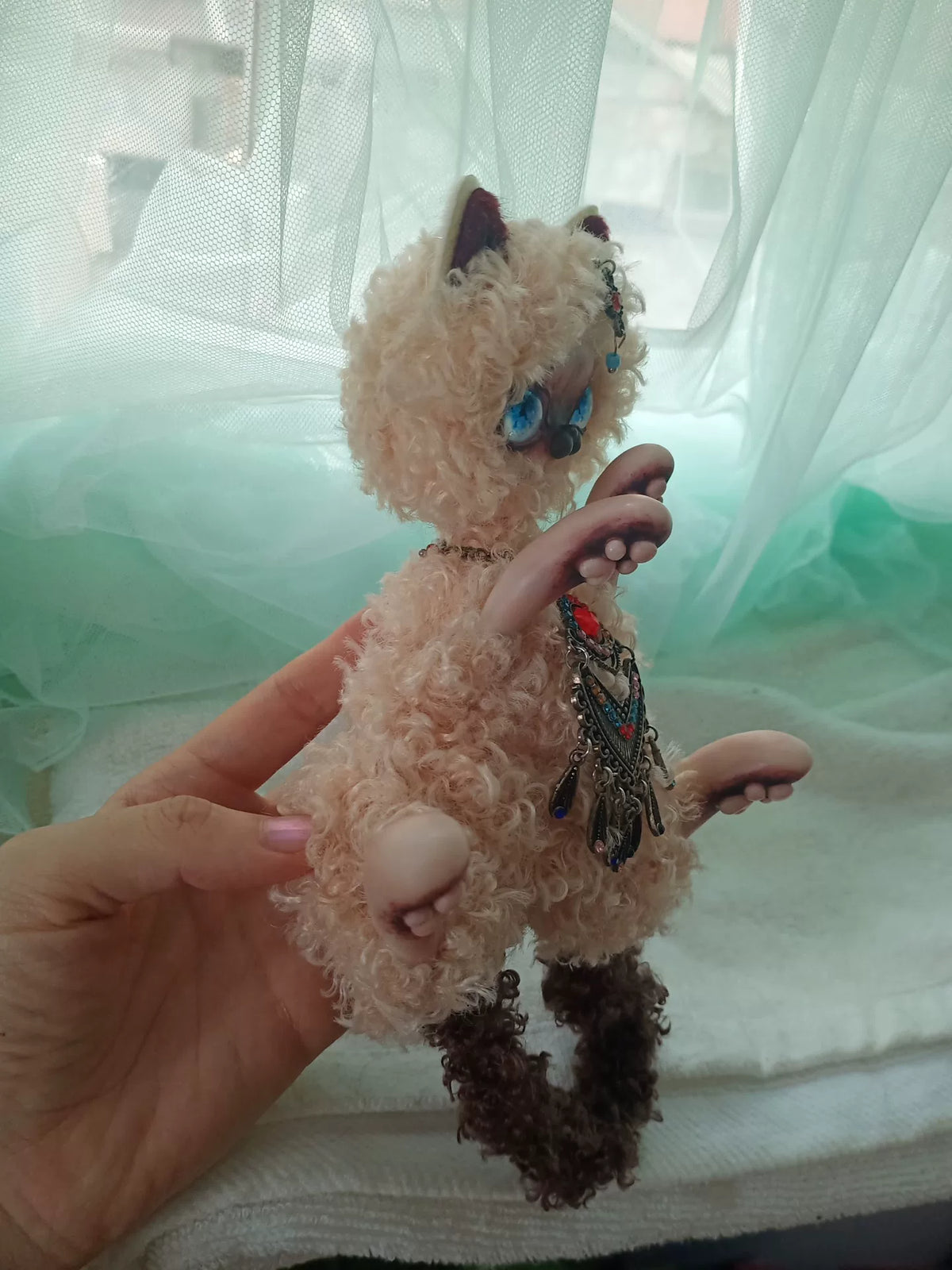 Muñeca de arte de gato Devon Rex rizado 16cm