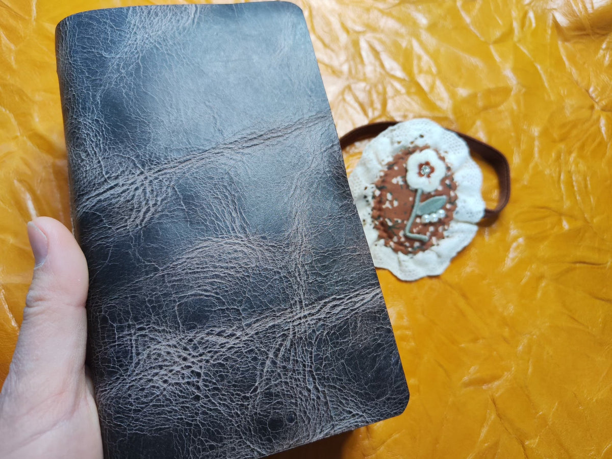 Cowhide Leather Journal with Floral Fabric Cover