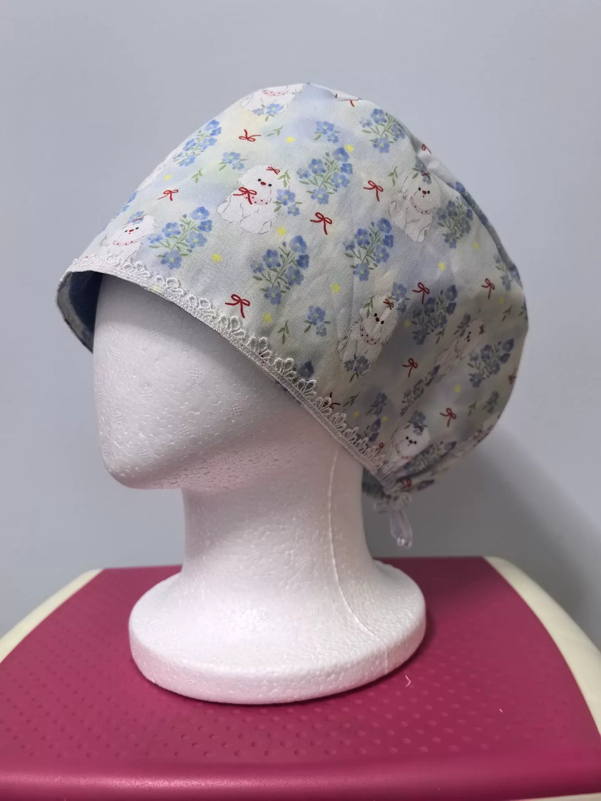 Charlotte de bloc opératoire double couche en coton fleurs bleues et chiots