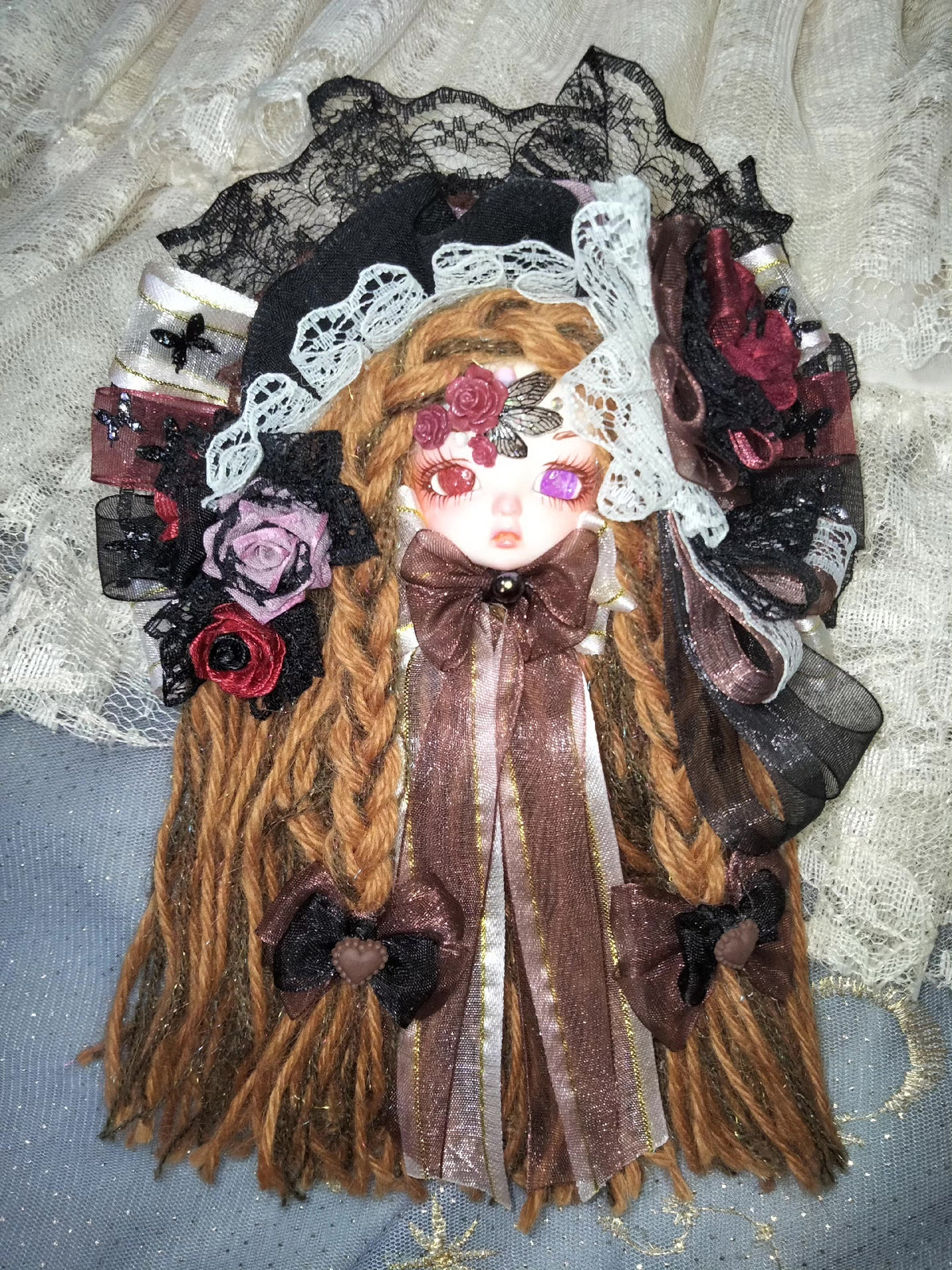 Gothic Lolita Doll Face Brooch with Braids