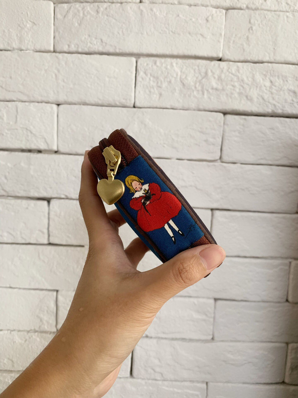 Woven Storybook Pouch with Heart Zipper Pull
