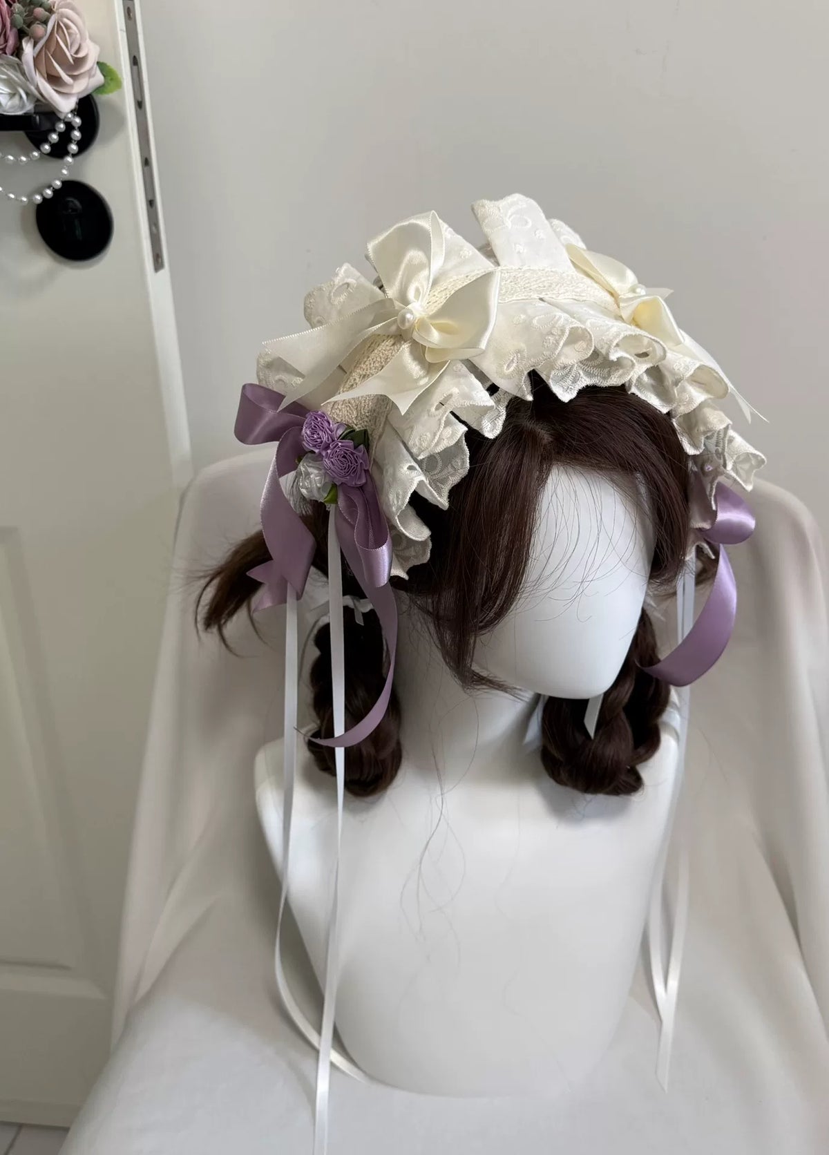 Lila Lolita-hårband med spets och rosett