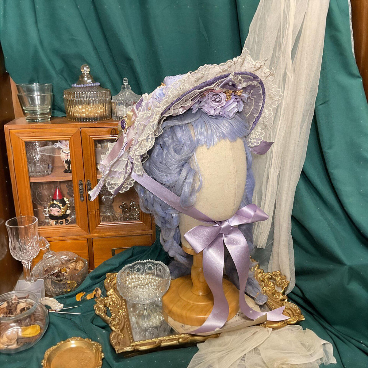 Lavender Lace Lolita Flat Hat Bonnet