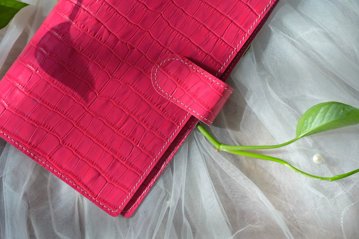 Hot Pink Crocodile Embossed Leather Notebook Cover