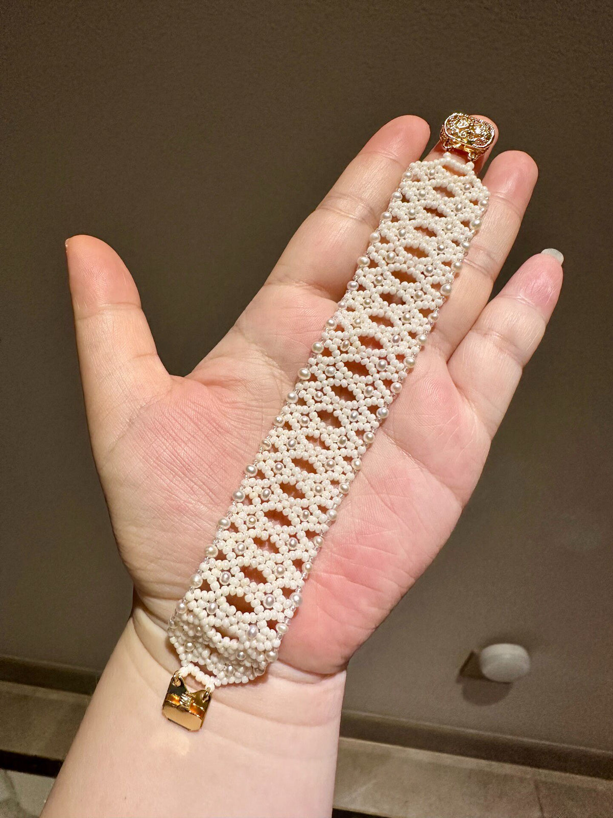 Victorian Pearl Beaded Wide Bracelet