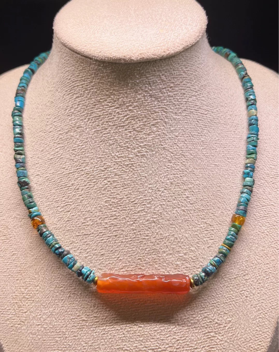 Colier en turquoise naturel du Hubei et agate d'Asie de l'Ouest
