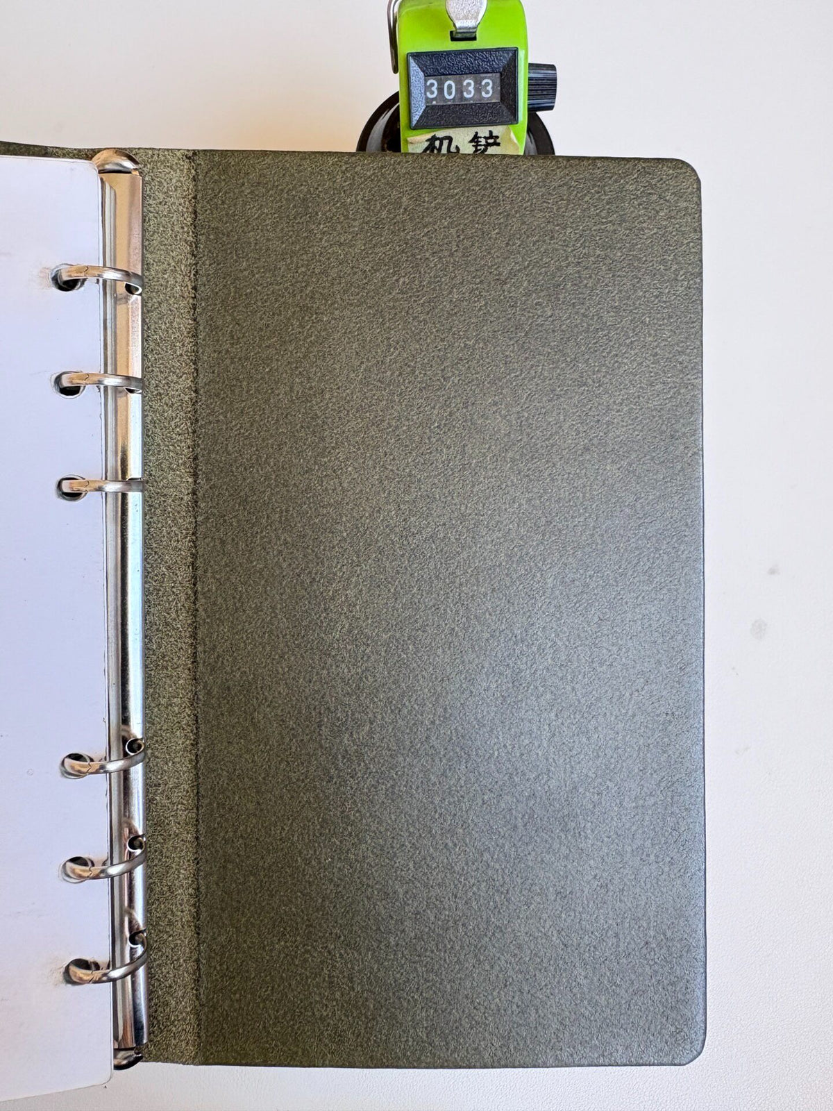 A6 Olive Green Leather Binder with Six Rings