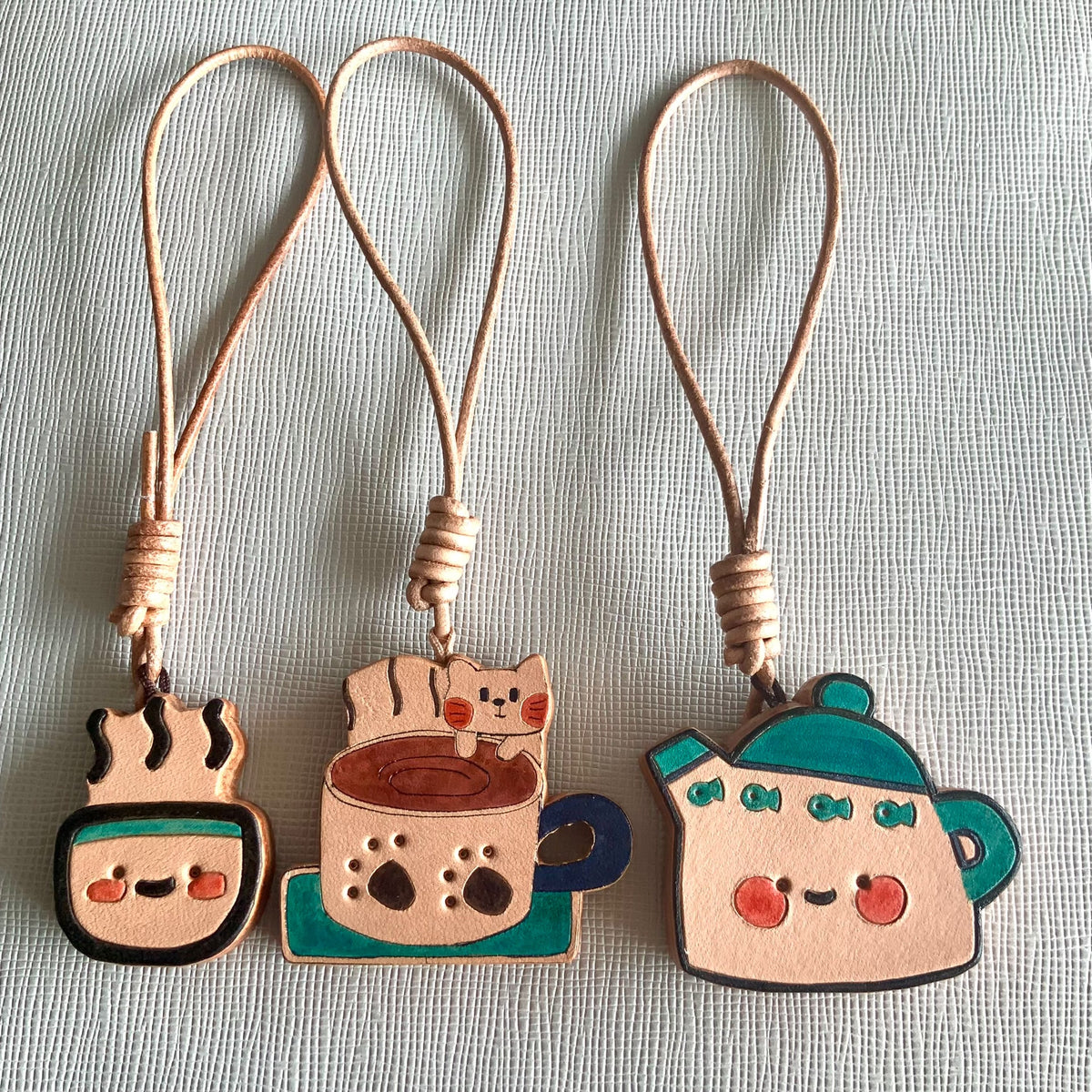 Hand Carved Leather Teapot Charm