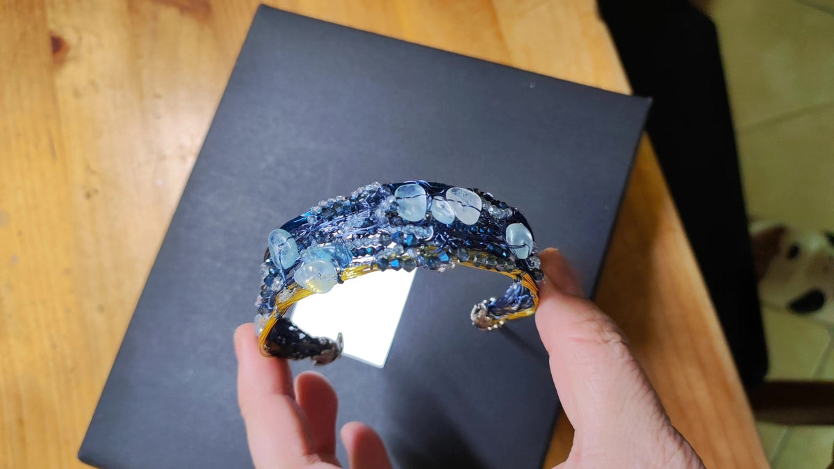Natural Aquamarine Crystal Multi Strand Cuff Bracelet