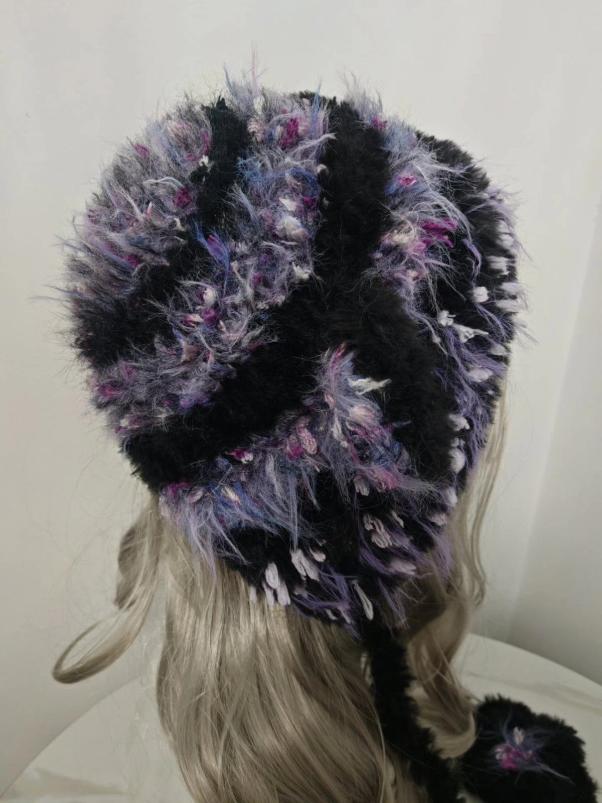 Black Purple Faux Fur Sheep Hat