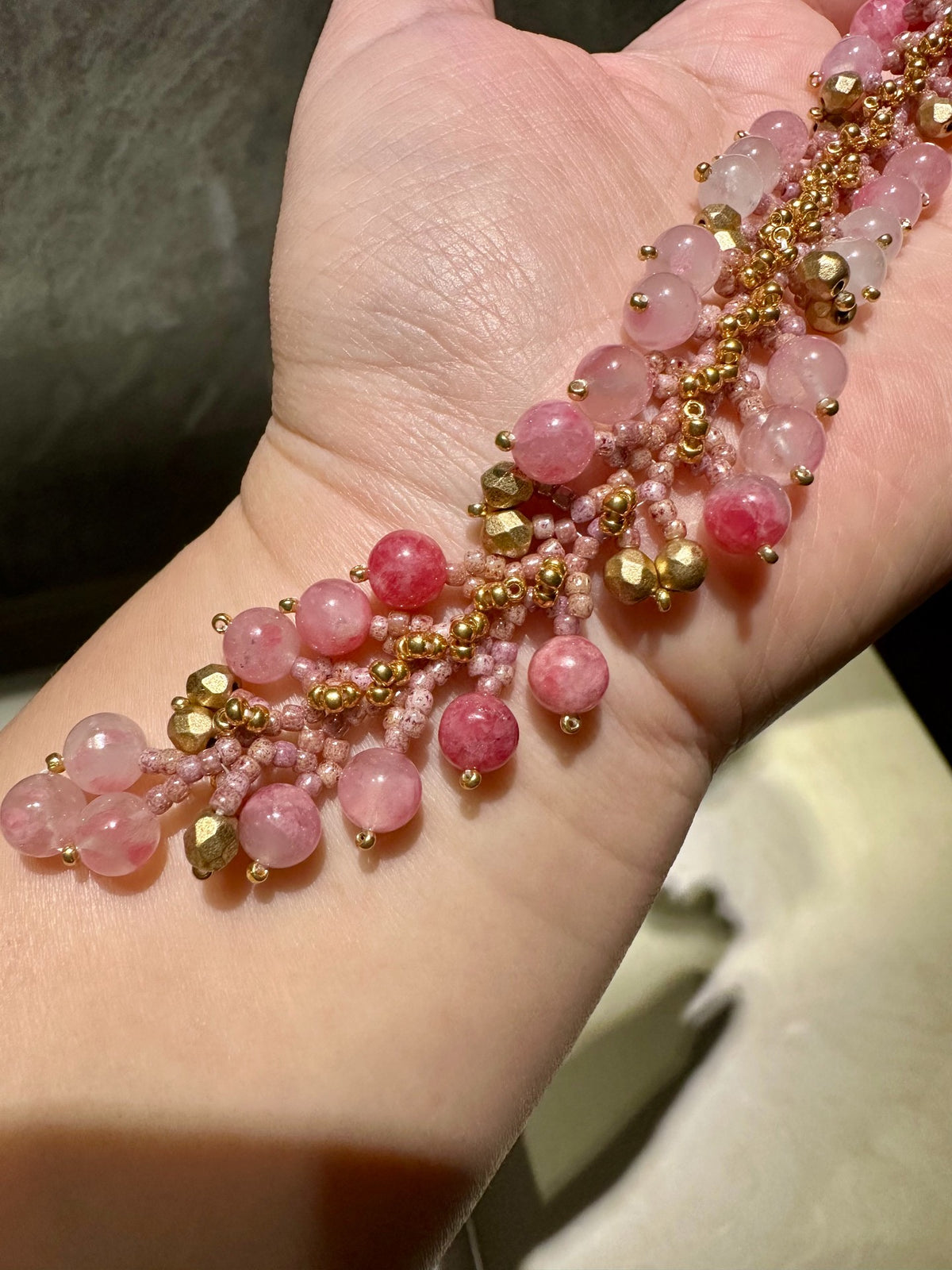 Rhodochrosite Gradient Beaded Bracelet