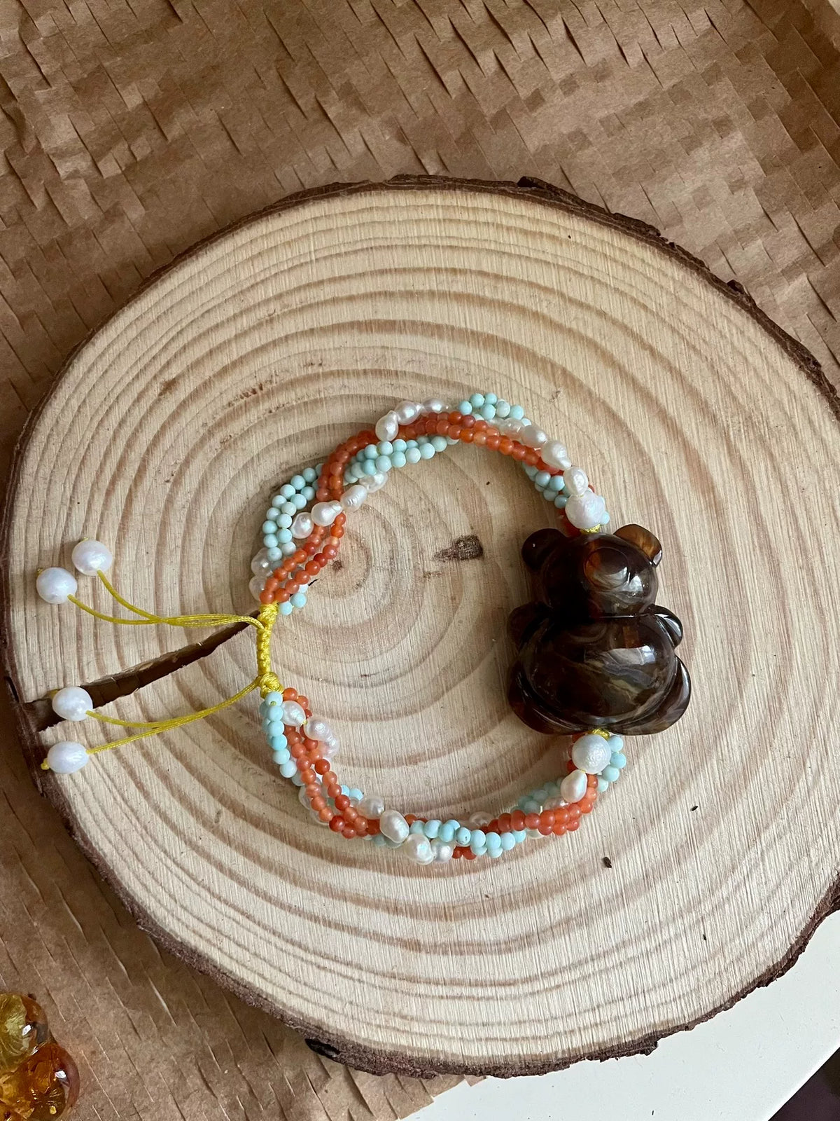 Honey Amber Bear Beaded Bracelet
